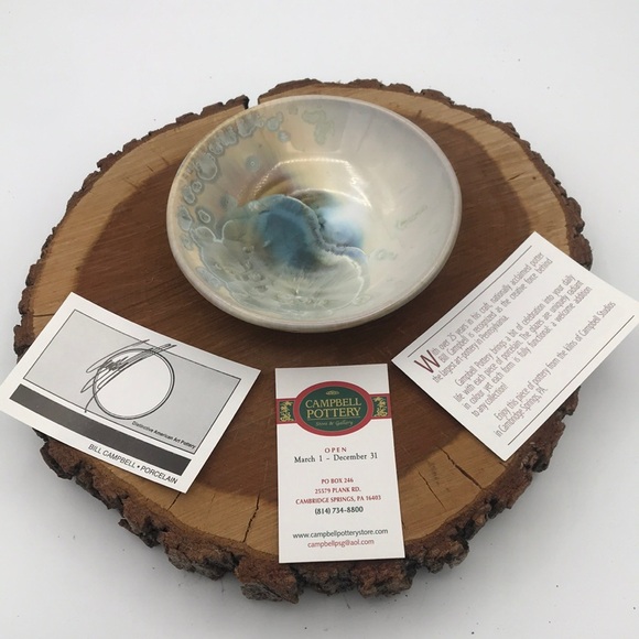 Bill Campbell Signed Studio Art Pottery Flambeaux Glaze Iridescent Trinket Dish - Picture 2 of 8